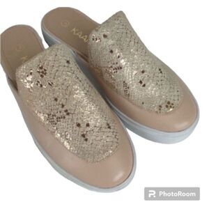 Kaanas Metallic Crackle Slide Sneakers Nude Pink Platform Mules Size 6 Revolve